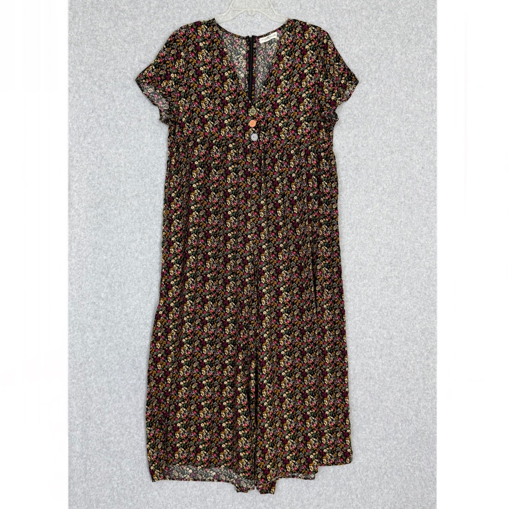 Natural Life Short Sleeve Wide Leg Jumpsuit Size  L / XL Boho Floral Flowy Relax